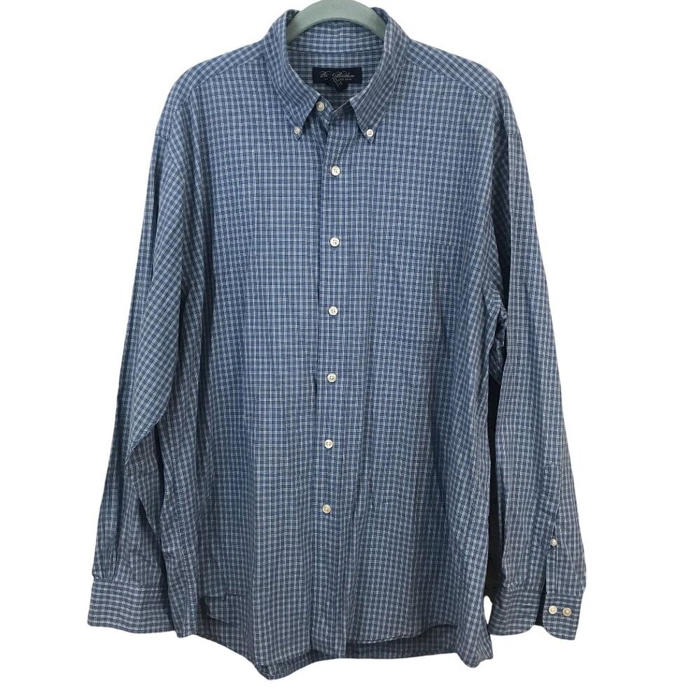 Brooks Brothers Mens Blue Plaid Button-Down Shirt L 100% Cotton Long Sleeve